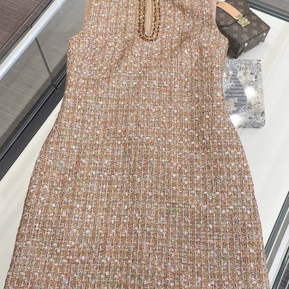 Self-Portrait Tan Tweed Mini Dress - Picture 1 of 2